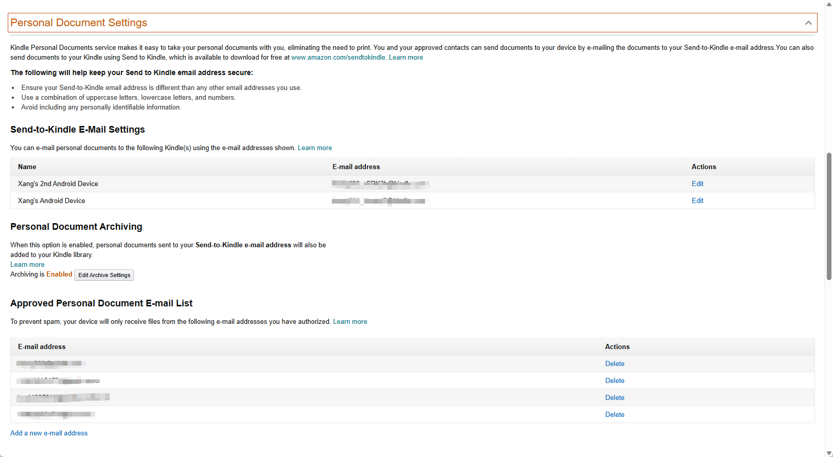 Personal Document Settings